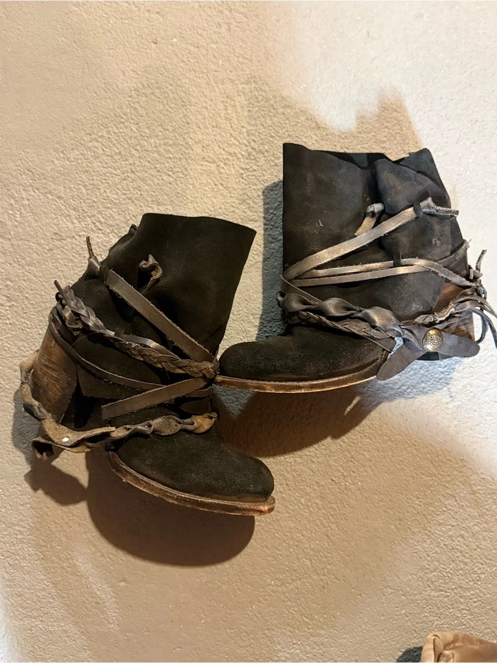 Freebird by Steven - Cairo - Women's Black Suede Ankle Boots with Braided Wrap - Picture 2 of 4